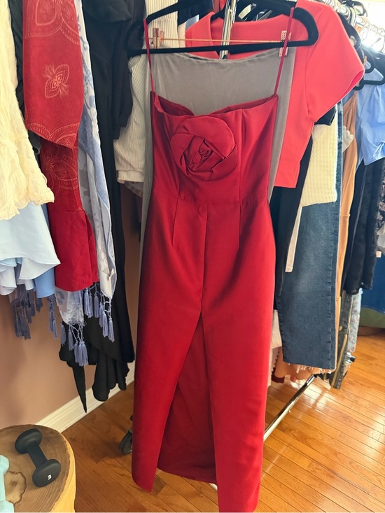 NDS Dresses & Skirts - NWOT NDS The Label Red Silk Wool Strapless Column Dress 3D Rose Size 2